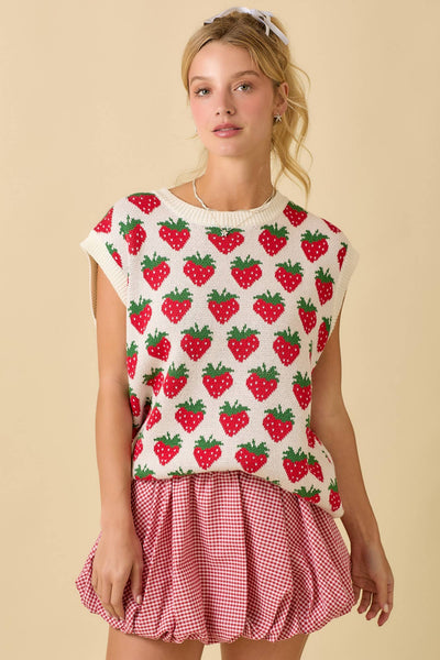 Strawberry Oversized Sleeveless Sweater Knit Top: NAVY