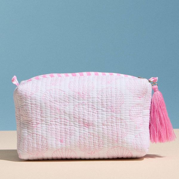 Pink Quilted Seashell Cosmetic Pouch