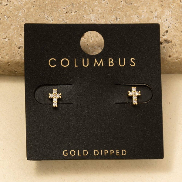 Mini Rhinestone Cross Post Earrings: 2SILVER