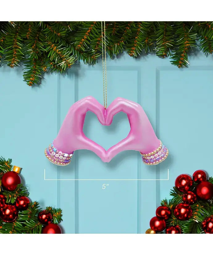 5" Resin Pink Heart Hand Ornament - Thumbnail 3
