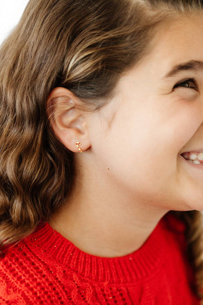 Candy Cane Stud Earrings - Hypoallergenic, Flat Back, Girl : Pair