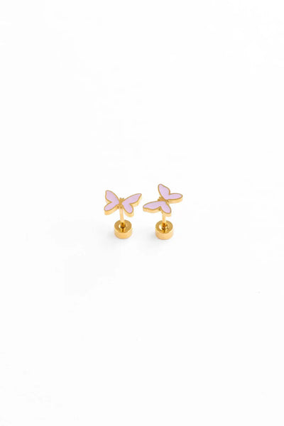 Enamel Butterfly Stud Earrings - Hypoallergenic, Flat Back: Blush