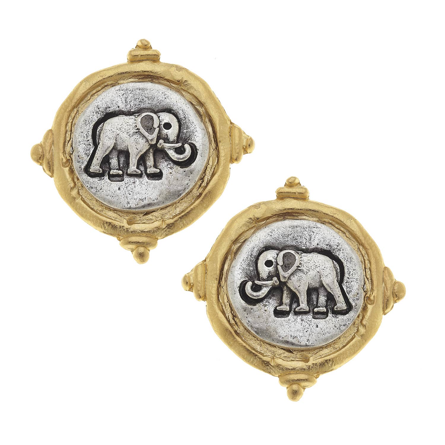 Gold and Silver Elephant Earrings