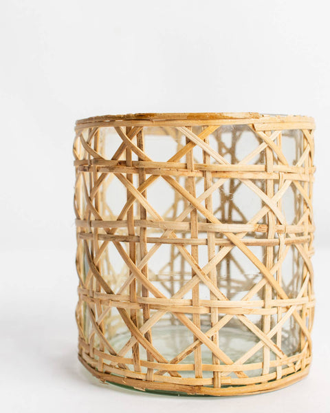 Mia Cane Candle Holder   Clear/Natural   4x4.25