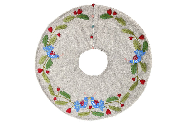 Wool Bird Tree Skirt - Gray