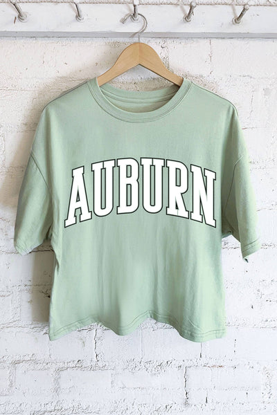 AUBURN PUFF GRAPHIC LONG CROP TOP: White