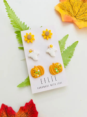 Pumpkin Ghost Sunflower Studs