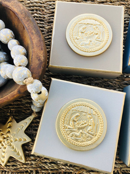 Nativity Intaglio Canvas | Plaster Intaglio Art | Christian: Grey