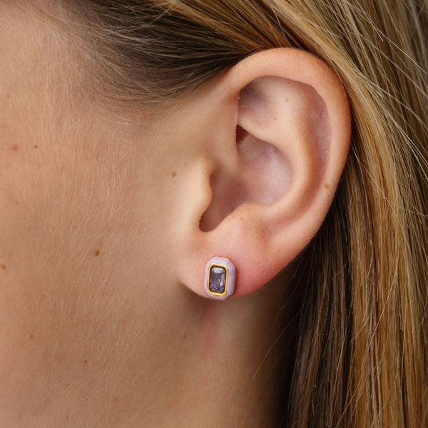 Emerald Enamel Gemstone Stud - Hypoallergenic, Flat Back: Pink / Pair