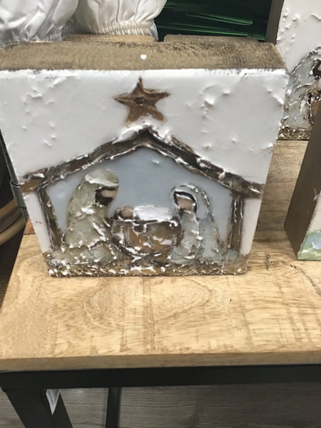 5.5x5.5 Karen Marcum Nativity wooden block