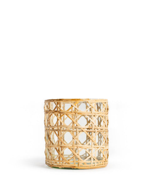 Mia Cane Candle Holder   Clear/Natural   4x4.25