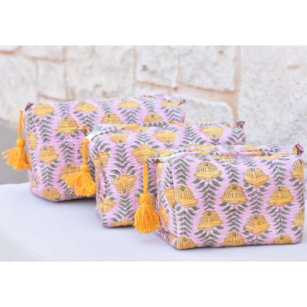 Quilted Cosmetic Pouch Pink (Set of 3)