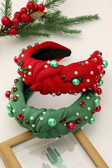 RED CHRISTMAS JINGLE BELL SEED BEAD HAIR BAND HEADBAND
