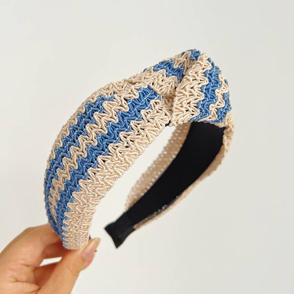 Two Tone Woven Straw Wide Knot Headband: Assorted