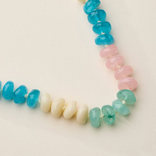 Chunky Translucent Glass Bead Necklace with Adjustable Chain – Handmade Statement Jewelry