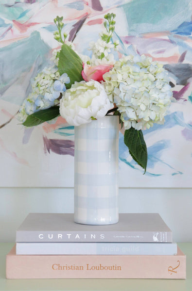 Gingham Column Vase: Sea Glass