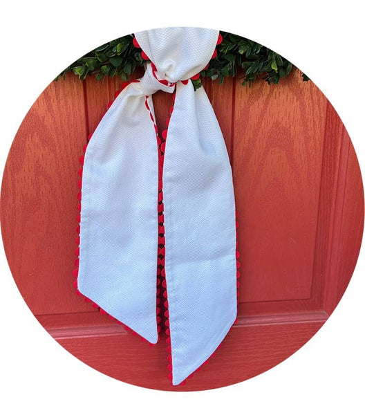 White Cotton Pique Sash with Trim: 44 inches / White