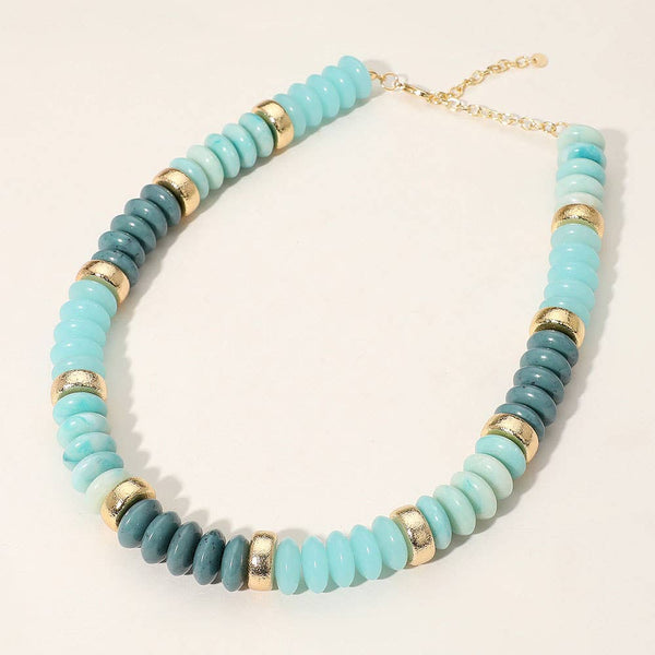 Chunky Resin Disc Beaded Necklace: Gold Gray