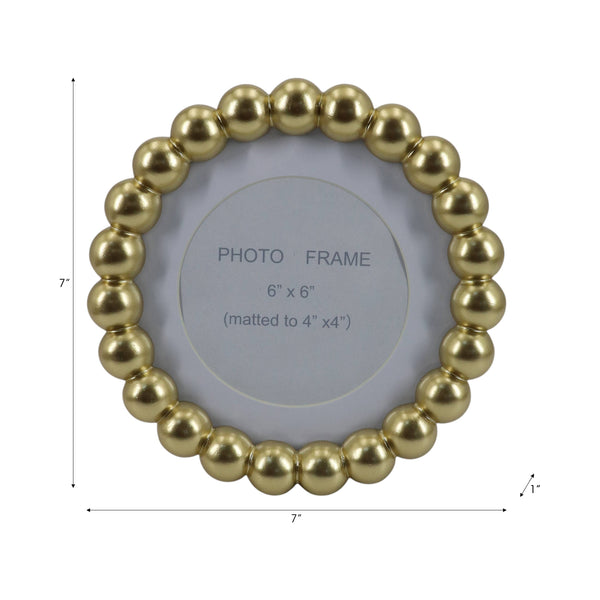 Photo Frame - Gold Glass Elegant Matted Beaded, 6x6 in.