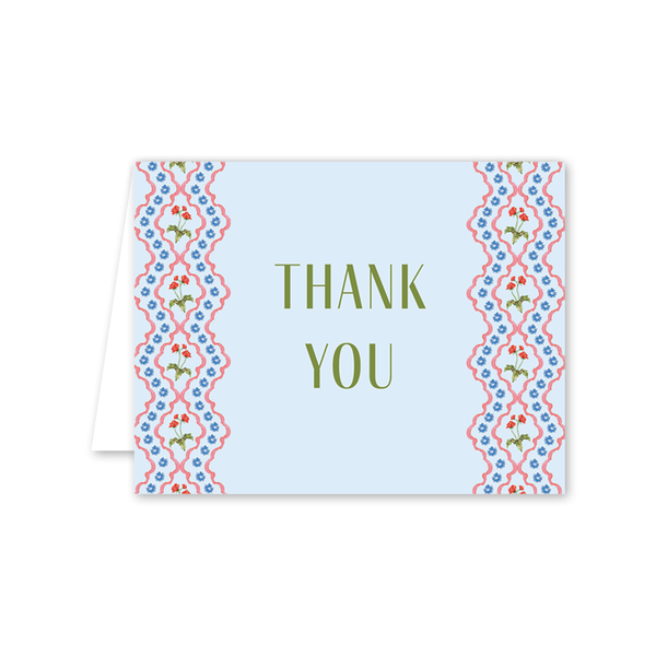 Lamia Damask Blue Thank You: Single Card