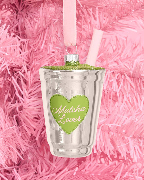 Matcha Latte Ornament | christmas, matcha, pink, glitter