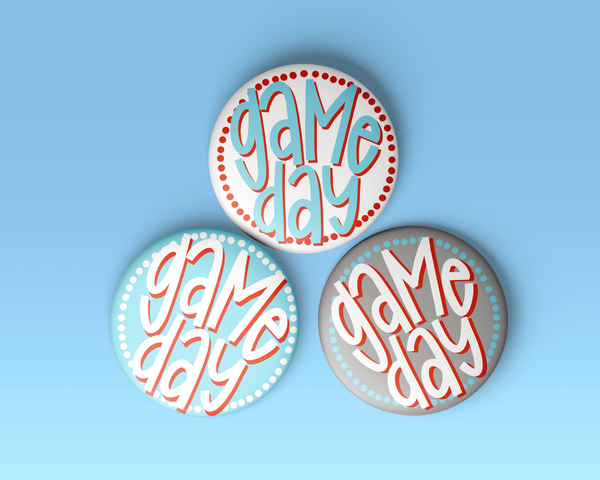 Blue & Red Game Day Polka Dots Buttons | Game Day Pins: BLUE BACKGROUND