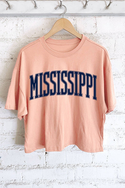 MISSISSIPPI PUFF GRAPHIC LONG CROP TOP: MAUVE