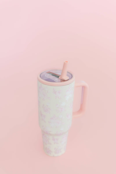 Pink Floral 40oz Tumbler with Spill Proof Lid and Flip Straw: Spill Proof Lid