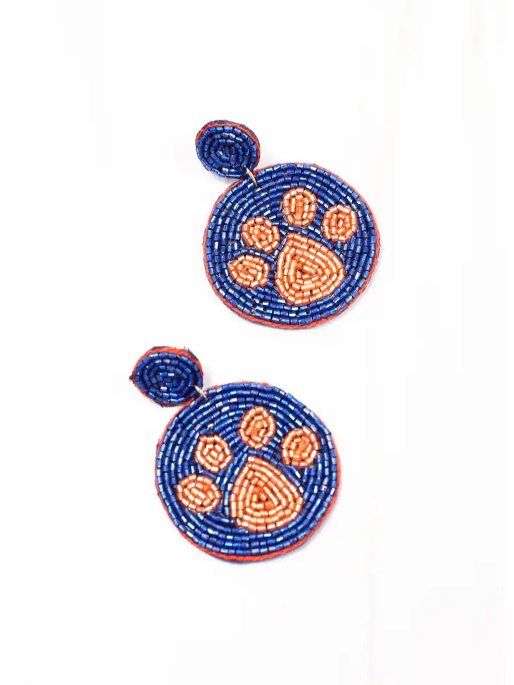 Orange and Navy Paw Beaded Earring