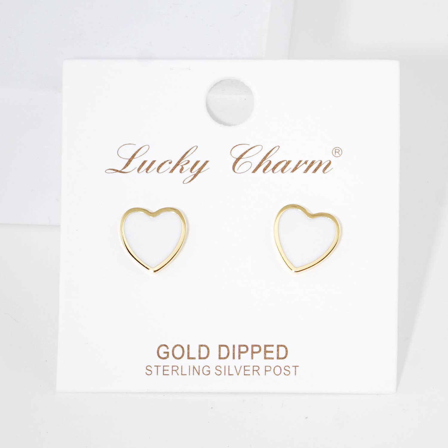 Gold Plated Epoxy Heart Post Earrings : White