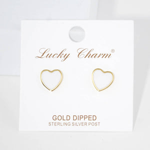 Gold Plated Epoxy Heart Post Earrings : White