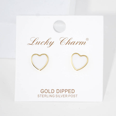 Gold Plated Epoxy Heart Post Earrings : White