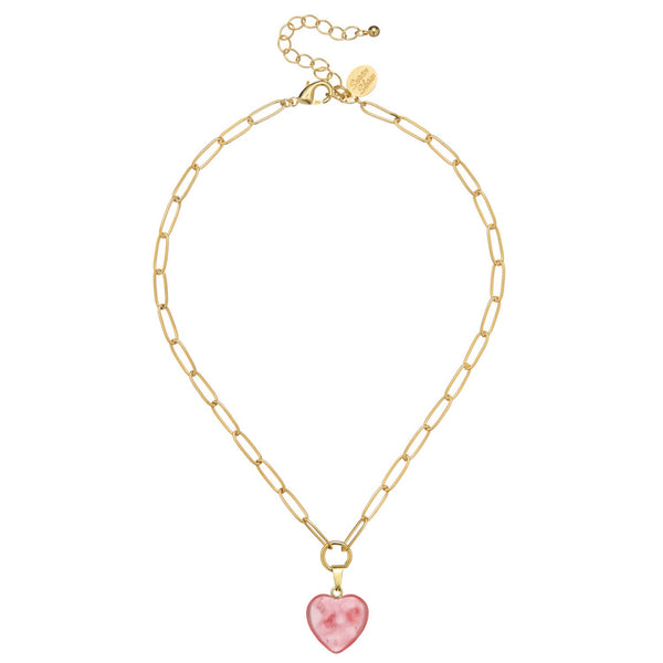 Audrey Heart Necklace: Pink Quartz