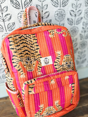 Pink and Orange Eye of the Tiger Quilted Backpack 