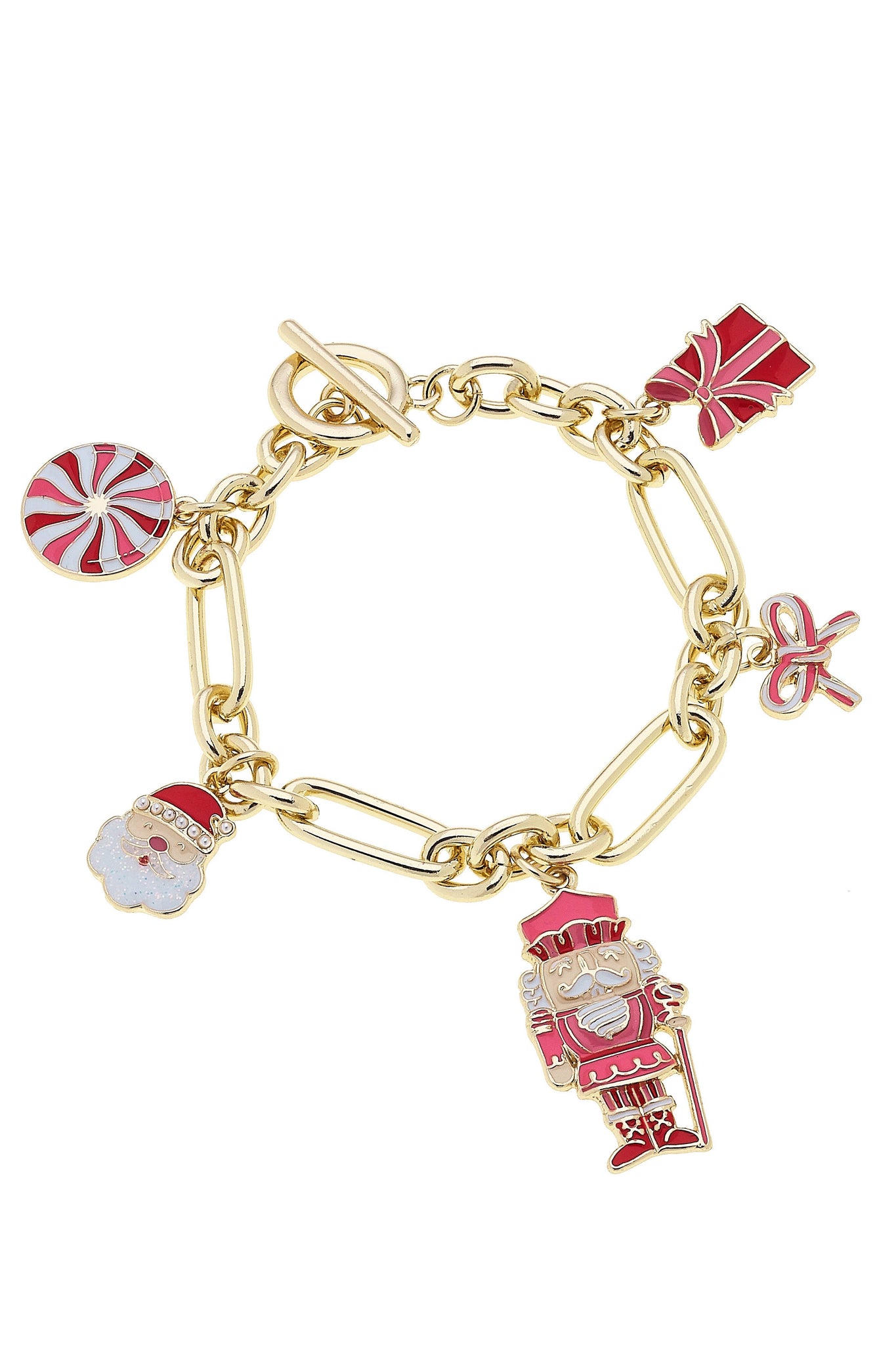 Christmas Cheer Enamel Charm Bracelet in Red/Pink/White