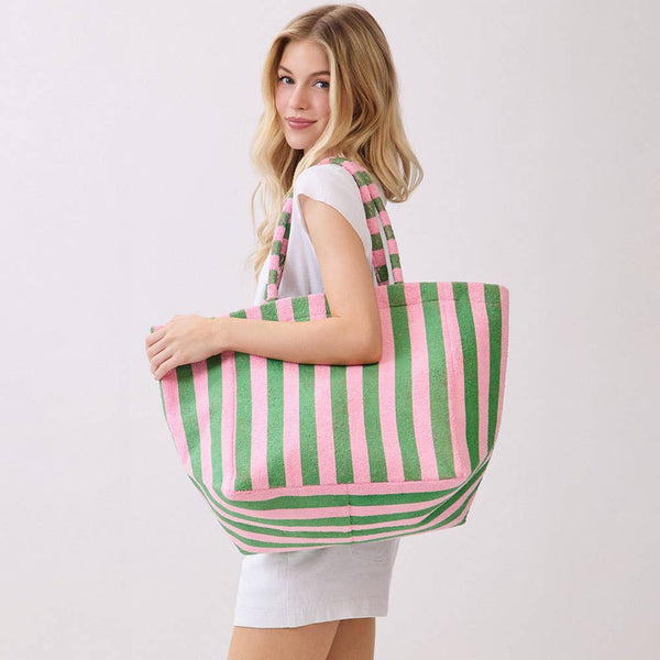 Striped Terry Tote Bag: Pink