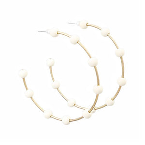 Gold Hoops with White Beads