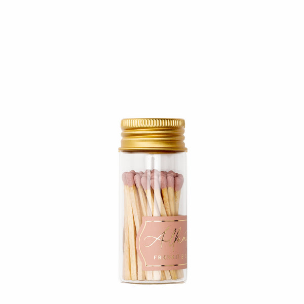 Mini Glass Match Jar – Dusty Rose Matches, Gold Lid