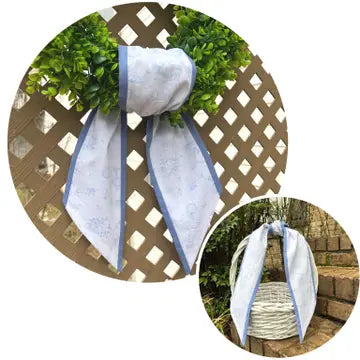 Blue Toile Wreath Sash