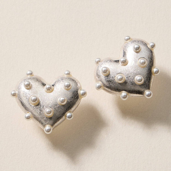 Pearl Studded Heart Earrings
