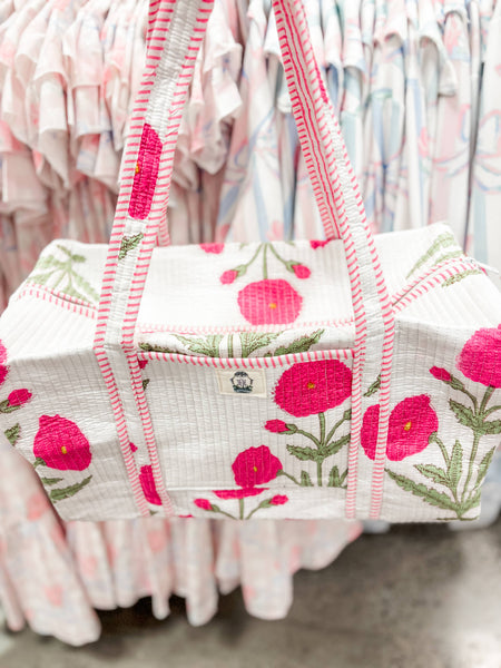 Pink Mughal | Large Quilted Duffel Bag