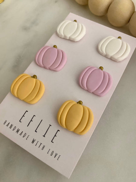Pastel Pumpkin Clay Stud Earrings Trio for Fall/Halloween