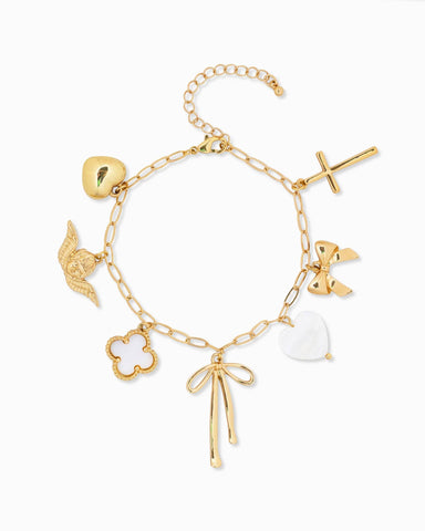 Bow Multi Gold Chunky Charm Bracelet