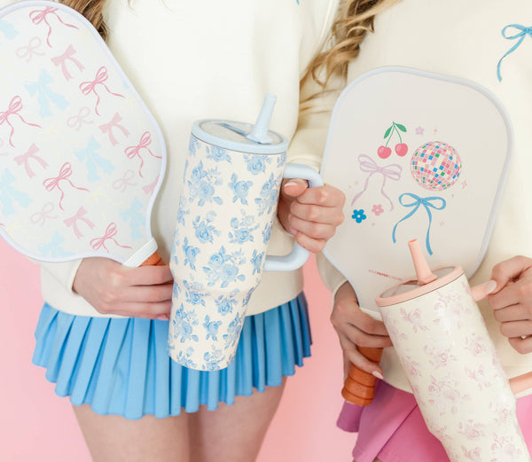 Blue Floral 40oz Tumbler with Spill Proof Lid and Flip Straw