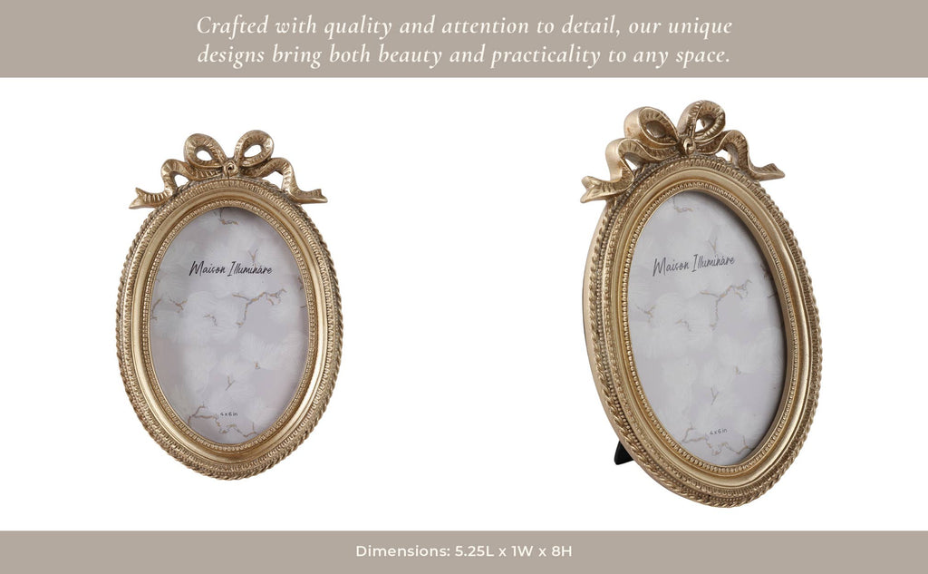 Photo Frame - Gold Polyresin Oval Coquette with Bow - Thumbnail 4