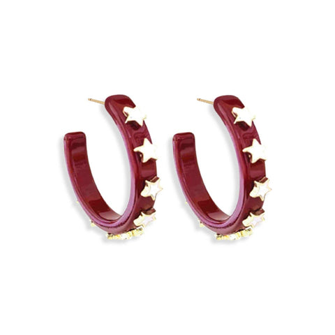Garnet Star Hoop Earrings