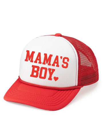 Mama's Boy Valentine's Day Kids Trucker Hat - Red/White