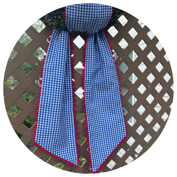 Custom Gingham Sashes with Trim: Black with Orange Trim 54"