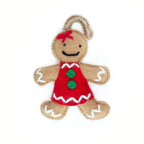 Gingerbread Woman Embroidered Wool Ornament