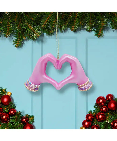 5" Resin Pink Heart Hand Ornament